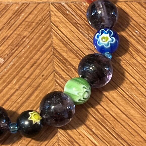 Venetian Art Glass Millefiori Swirl Optic Beaded Stretch Elastic Bracelet - Picture 4 of 5